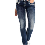 WD259 Women Jeans Stone Stone con costuras de color en casual