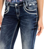 WD259 Women Jeans Stone Stone con costuras de color en casual