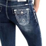 WD259 Women Jeans Stone Stone con costuras de color en casual