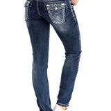 WD259 Women Jeans Stone Stone con costuras de color en casual