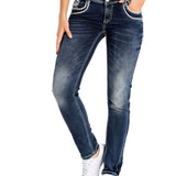 WD259 Damen Jeans Stonewashed mit Farbigen Nähten in Casual