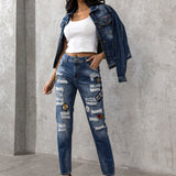 WD298 Women Comfortable Jeans with fashionable tapes