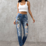 WD303 women mom jeans in the destroyed look