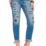 WD304 Damen bequeme Jeans mit besonderem Cut-Out-Look