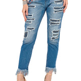WD304 Damen bequeme Jeans mit besonderem Cut-Out-Look