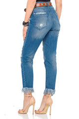 WD304 vrouwen comfortabele jeans met een speciale uitgesneden look