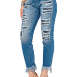 WD304 Damen bequeme Jeans mit besonderem Cut-Out-Look