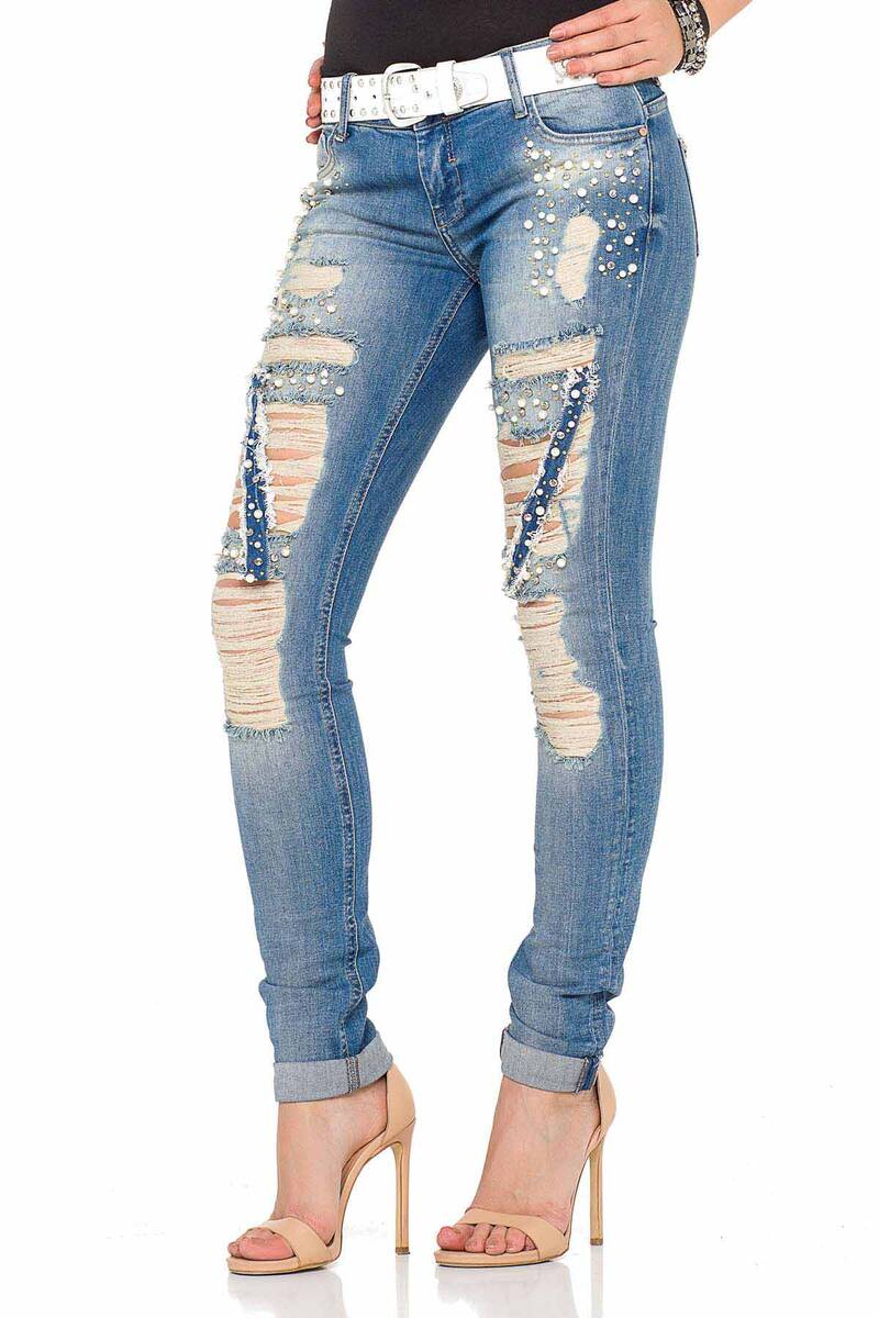 WD338 Comfortabele Dames Jeans met speciale Destroyed-Elementen in een Skinny Fit