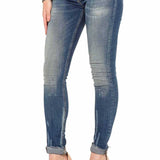 WD349 Jeans confortables femmes avec des éléments d'occasion à la mode