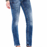 WD352 Damen Slim-Fit-Jeans mit coolen Nahtdesigns in Straight Fit