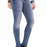 WD355 Damen bequeme Jeans in verwaschener Optik