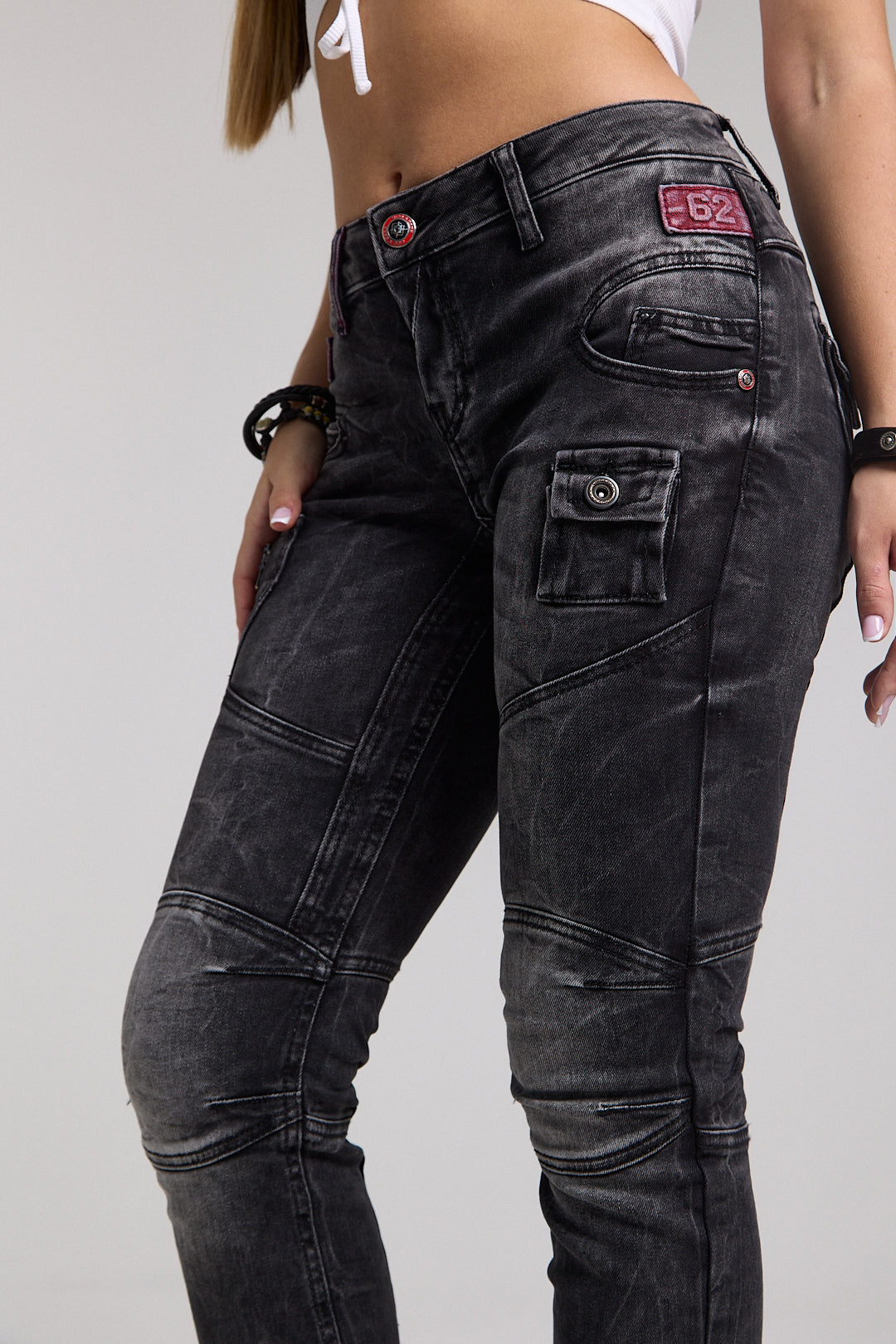 WD358 Comfortabele Dames Jeans met modieuze decoratieve Stiksels