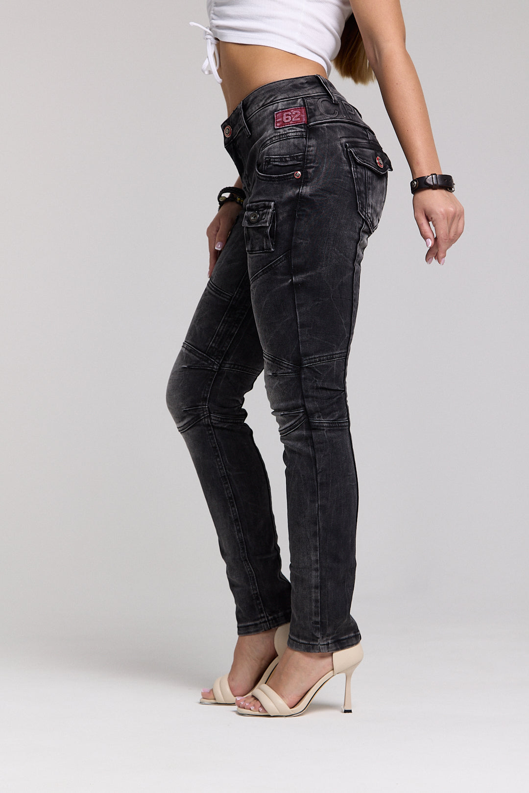 WD358 Comfortabele Dames Jeans met modieuze decoratieve Stiksels