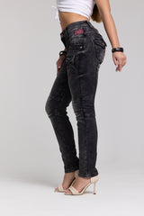 WD358 Comfortabele Dames Jeans met modieuze decoratieve Stiksels