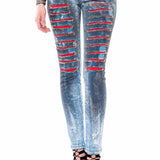 WD375 Jean tube féminin avec sacs de pierres précieuses en ajustement maigre