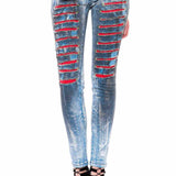 WD375 Jean tube féminin avec sacs de pierres précieuses en ajustement maigre