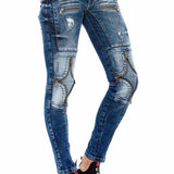 WD377 Jeans de tube féminin avec de nombreuses applications