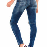 WD377 Jeans de tube féminin avec de nombreuses applications