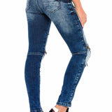 WD377 Jeans de tube féminin avec de nombreuses applications