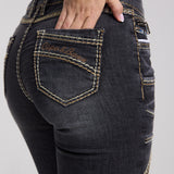 WD382 Slim-FIt Dames Jeans met extravagant Naaddesign in Straight Fit