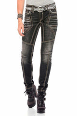 WD382 Damen Slim-Fit-Jeans mit extravagantem Nahtdesign in Straight Fit