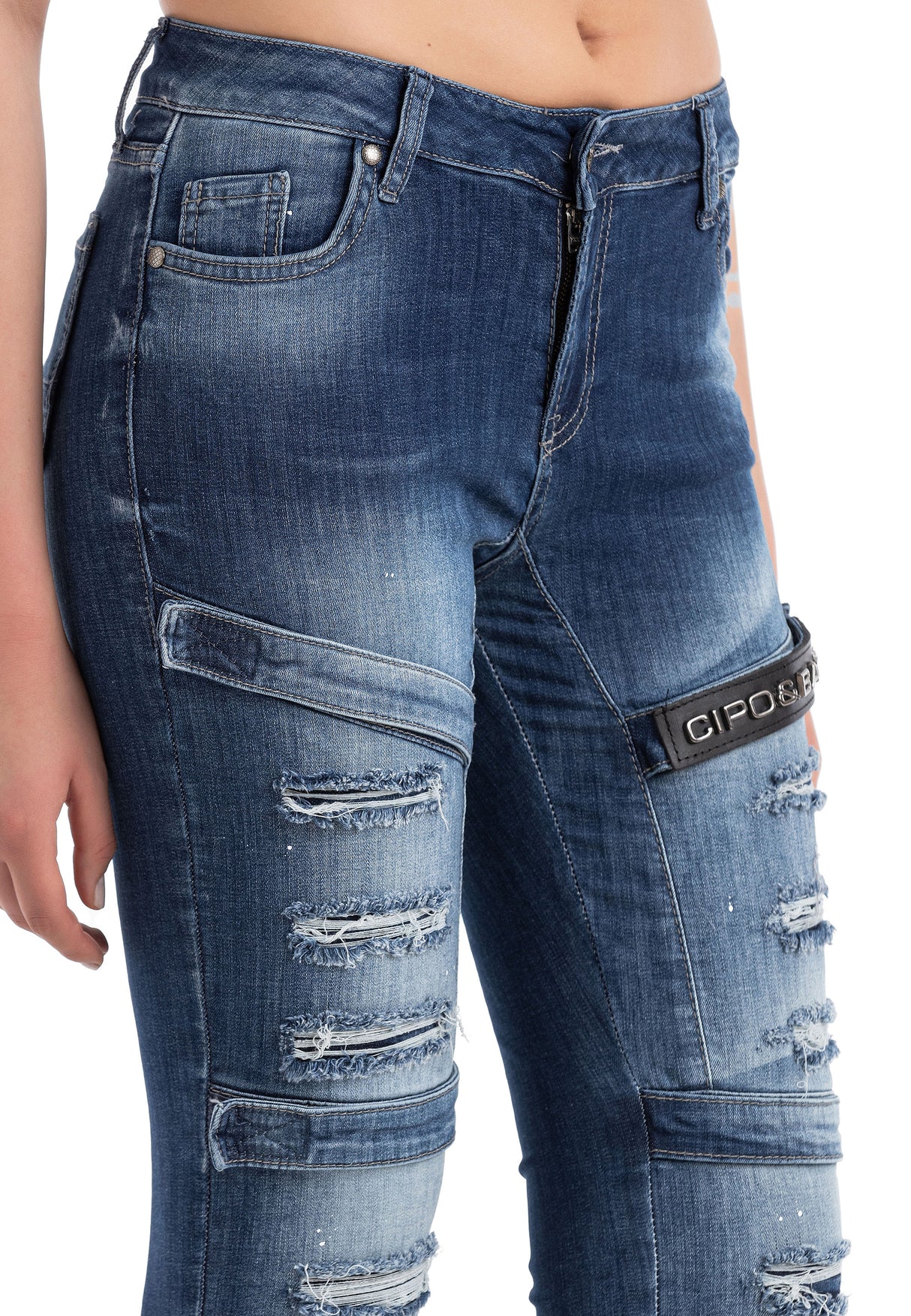 WD383 Jeans Skinny para mujeres estilo motociclista 