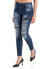 WD383 Jeans Skinny para mujeres estilo motociclista 