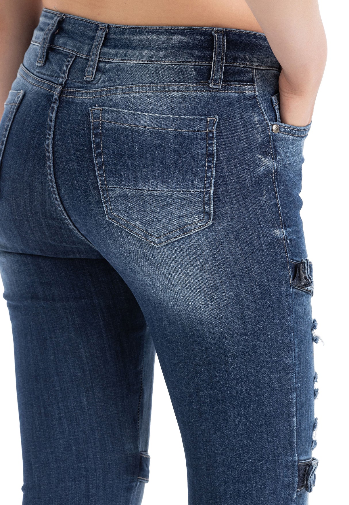 WD383 Jeans Skinny para mujeres estilo motociclista 