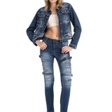 WD383 Damen Röhrenjeans im coolen Biker-Look in Skinny Fit