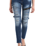 WD383 Skinny Fit Dames Jeans in coole Biker-Look 