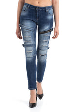 WD383 Jeans Skinny para mujeres estilo motociclista 