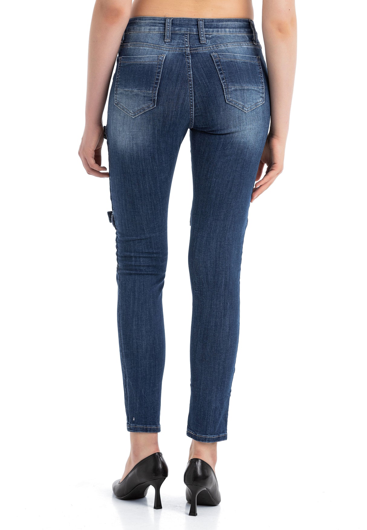 WD383 Jeans Skinny para mujeres estilo motociclista 