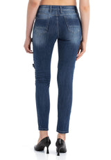 WD383 Jeans Skinny para mujeres estilo motociclista 