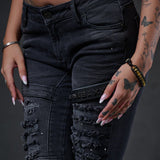 WD383 Skinny Fit Dames Jeans in coole Biker-Look 