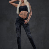 WD383 Skinny Fit Dames Jeans in coole Biker-Look 