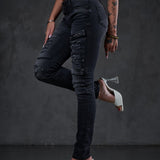 WD383 Damen Röhrenjeans im coolen Biker-Look in Skinny Fit