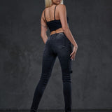 WD383 Skinny Fit Dames Jeans in coole Biker-Look 