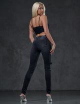 WD383 Jeans Skinny para mujeres estilo motociclista 