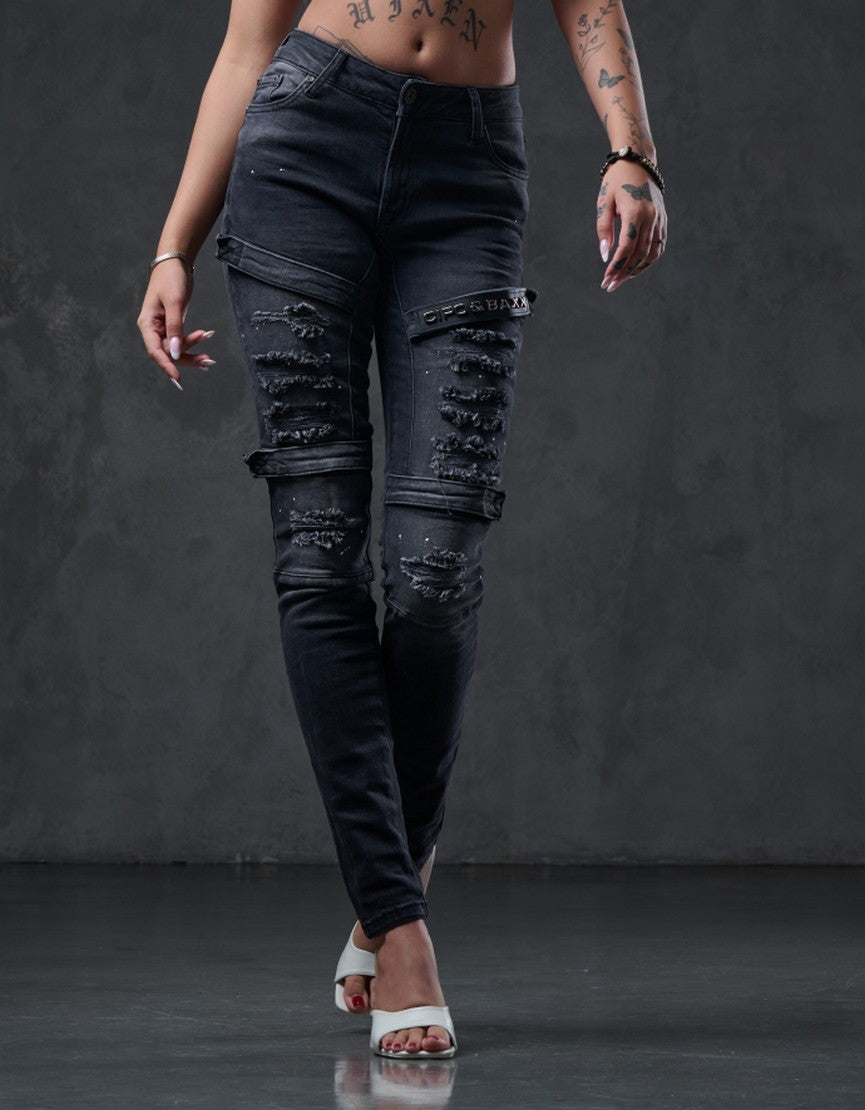 WD383 Skinny Fit Dames Jeans in coole Biker-Look 