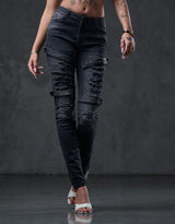 WD383 Jeans Skinny para mujeres estilo motociclista 