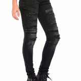 WD383 Damen Röhrenjeans im coolen Biker-Look in Skinny Fit