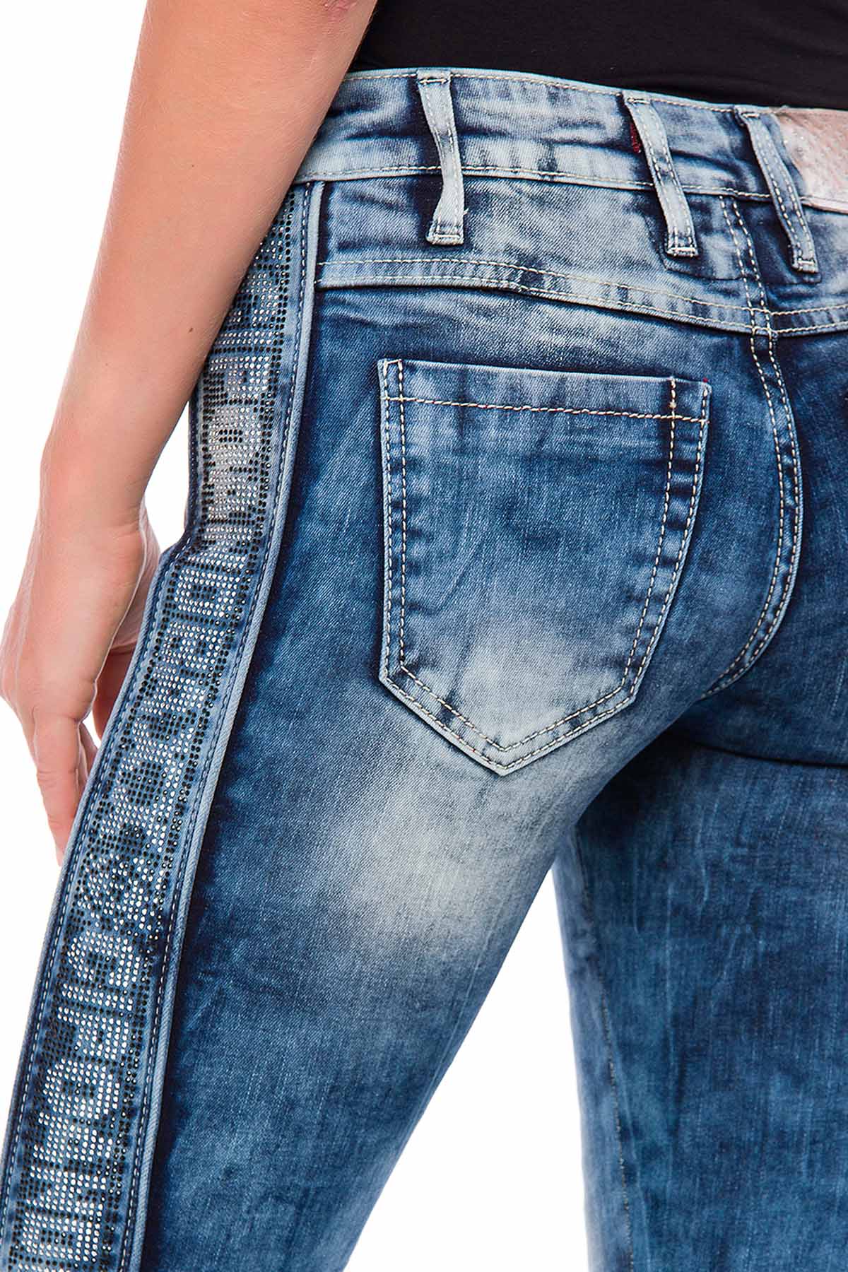 WD390 Slim-Fit Dames Jeans met zijstrip in de Glitter Look