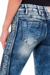 WD390 Slim-Fit Dames Jeans met zijstrip in de Glitter Look