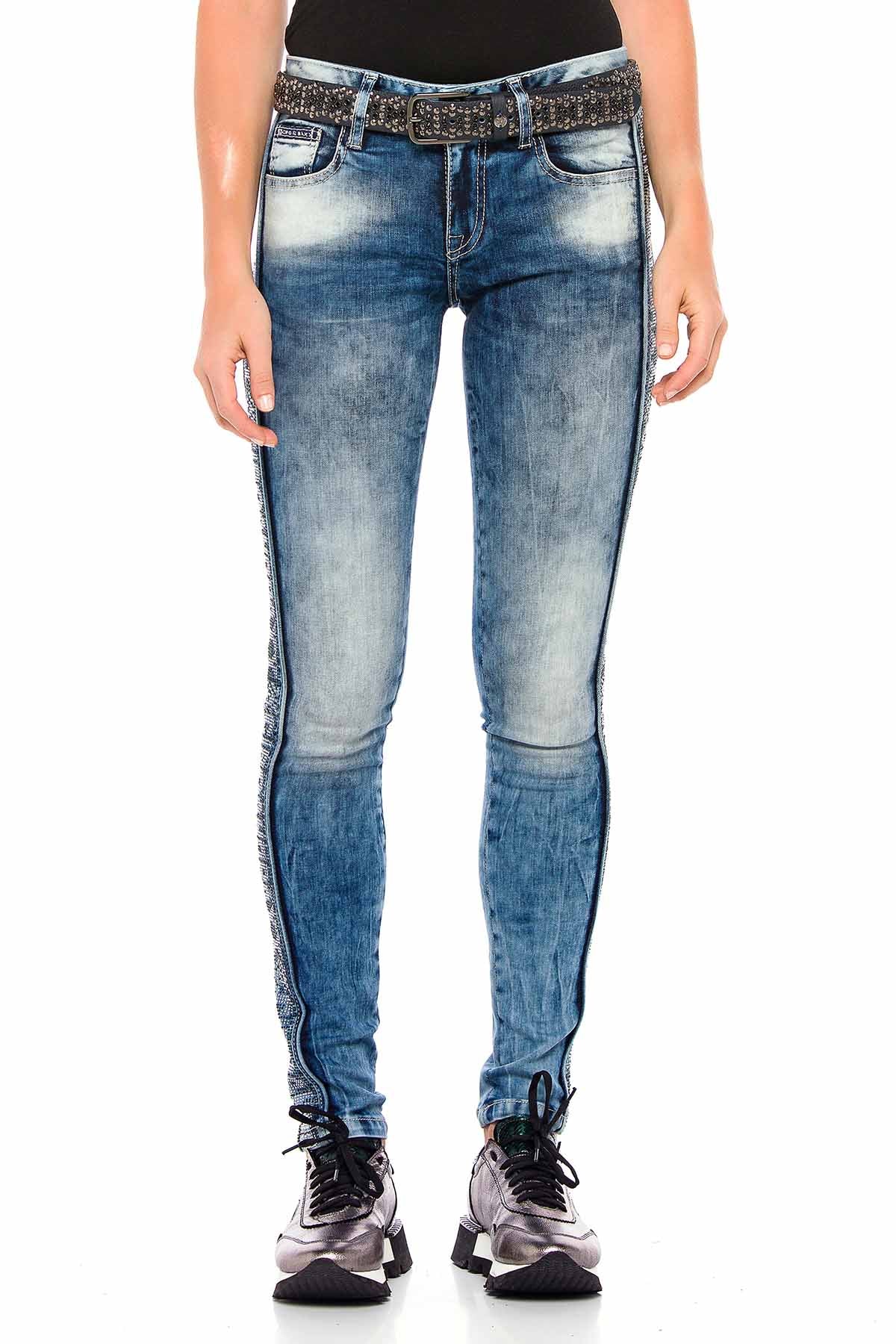 WD390 Slim-Fit Dames Jeans met zijstrip in de Glitter Look
