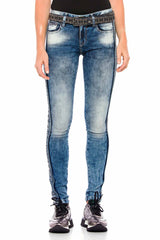 WD390 Slim-Fit Dames Jeans met zijstrip in de Glitter Look
