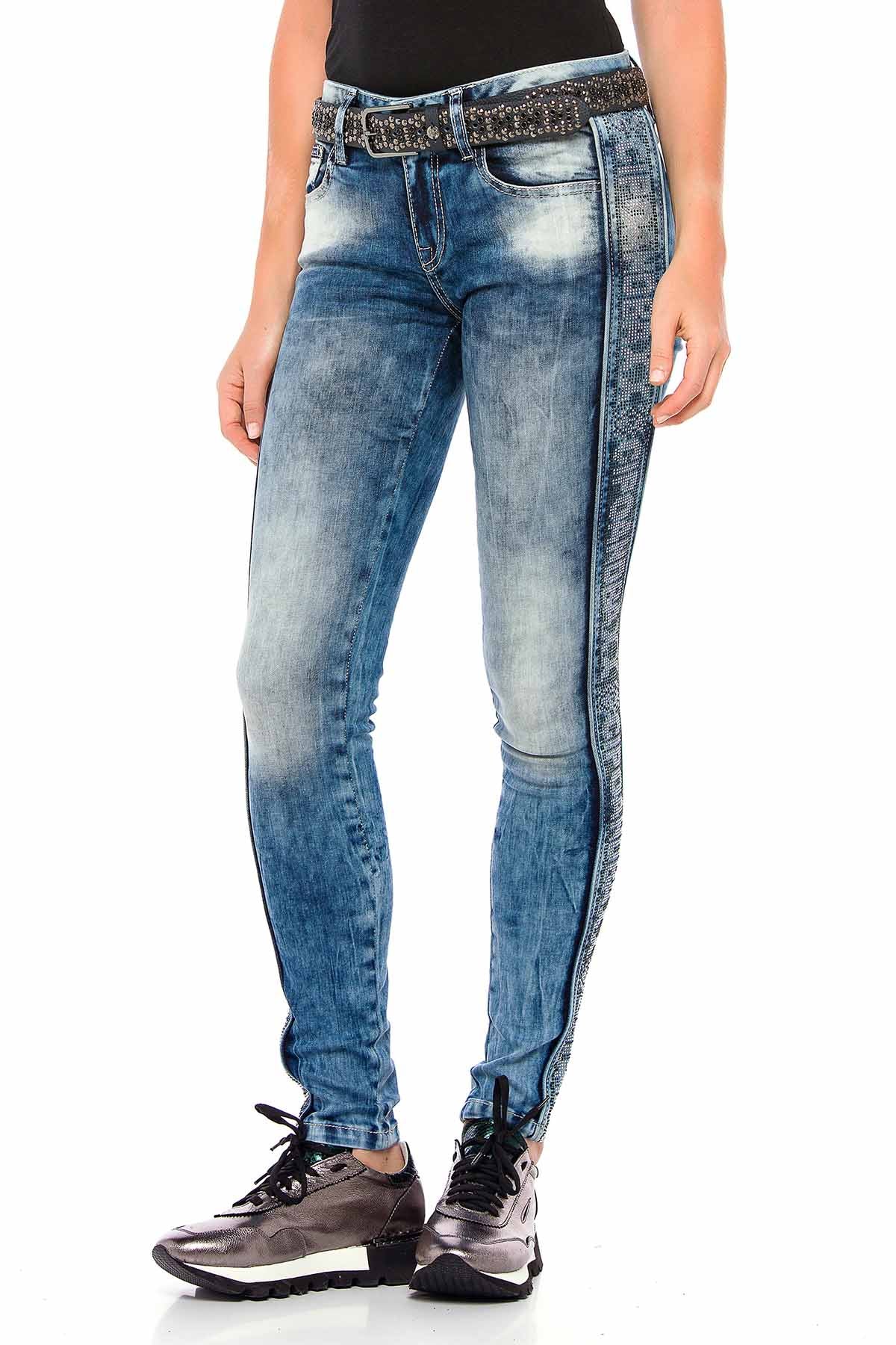 WD390 Slim-Fit Dames Jeans met zijstrip in de Glitter Look