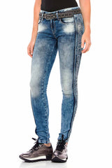 WD390 Slim-Fit Dames Jeans met zijstrip in de Glitter Look