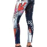 WD399 Damen Hose Bikerjeans mit Prints und Farbverzierungen