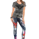 WD399 Damen Hose Bikerjeans mit Prints und Farbverzierungen