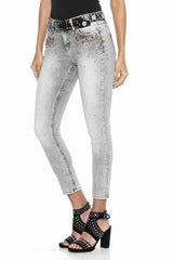 WD407 Vrouwen slanke jeans met een grote steenheid in mager-fit